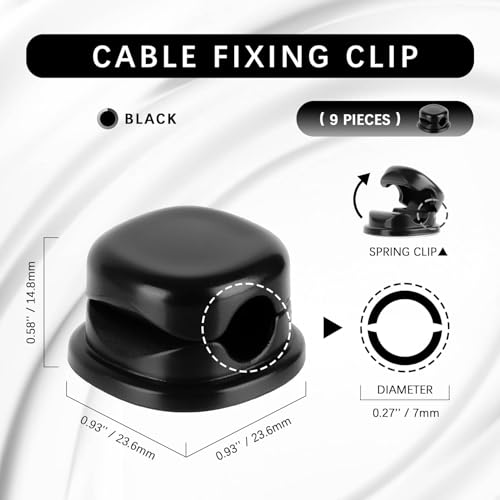 Desk Cord Holder, 9PACK Cord Organizer Clips, Spring-Loaded Cable Management for Nightstand, Car & Office – Premium Adhesive, Easy Access, No Damage, Phone Charger Wire & More, Black - color: Black