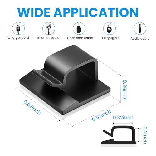 100 PCS Adhesive Cable Clips Black (50 Small & 50 Large), Cable Management Under Desk, Cable Wall Clip, Wire Clips for Cords of Car Dash Cam, HDMI, Extension Cord, TV PC Phone USB Ethernet Coax - color: Black, size: Small and Large