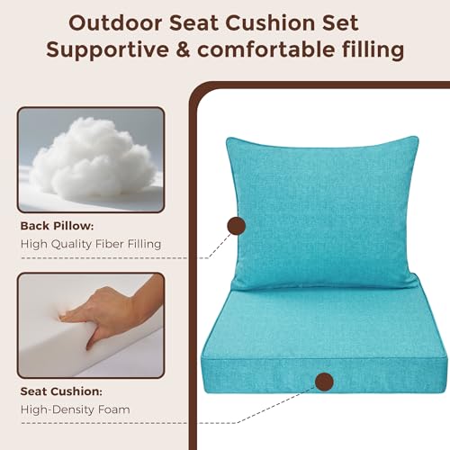 FUNHOME Outdoor Seat Cushion Set 24 x 24 x 4 Inch,Water Resistant Outdoor Chair Cushions for Patio Furniture,Thick Deep Seating Pads for Outside Chair Sofa Couch, Aqua Blue - color: Aqua Blue