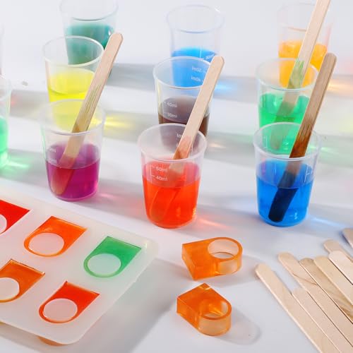 Gartful Resin Mixing Cups and Sticks, 110 Packs Epoxy Measuring Cups Kit - 60PCS 100ml Disposable Graduated Cups, 50PCS Wooden Stir Sticks for Mixing Paint, Stain, Epoxy, Resin - color: Clear cups+wooden stick, size: 50ml