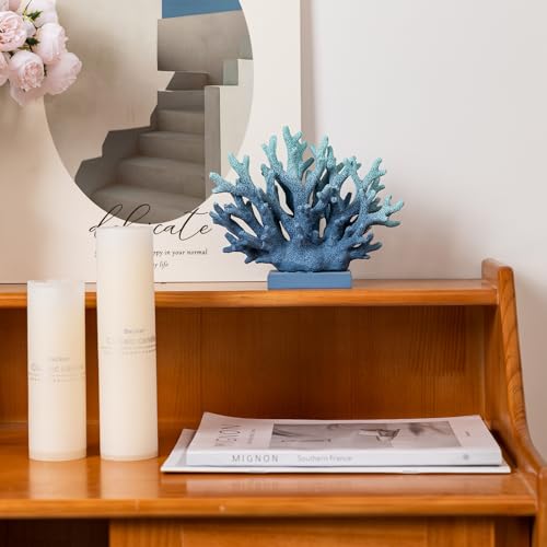 5.8" H Blue Coral Decor, Resin Coral Statue, Nautical Decorations for Home, Beach/Coastal/Ocean Themed Cabinet Shelf Tabletop Decor - color: Blue, size: 5.83"H