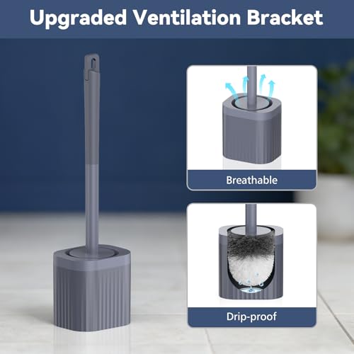 Toilet Bowl Brush and Holder, 3 Pack Compact Toilet Brush Set with Nylon Bristles Toilet Brush Hidden Scrubber Brushes for Bathroom Cleaning—Blue - color: Grey Blue-3p
