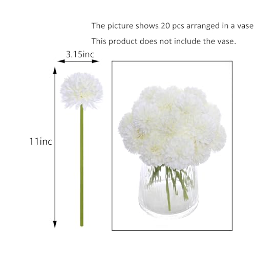 Kimura's Cabin 20Pcs Fake Chrysanthemum Artificial Flowers Silk Ball Flowers Faux Mums Flower with Stem for Wedding Party DIY Bouquets Arrangements Home Table Core Decoration Vase Fillers(White) - color: White Color