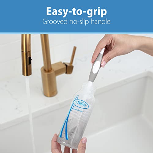 Dr. Brown's Reusable Sponge Baby Bottle Cleaning Brush Set with Suction Cup Stand, Scrubber and Nipple Cleaner, Gray, 3 Pack - color: Gray Bottle Brush, size: 3-Pack