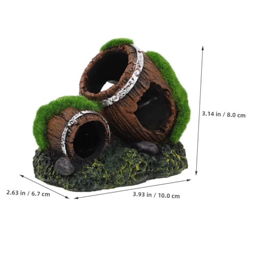 Resin Aquarium Barrel Ornament Fish Tank Broken Barrel Decoration Shrimp Hideout Shelter Realistic Fish Tank Decor for Betta and Aquarium Pets