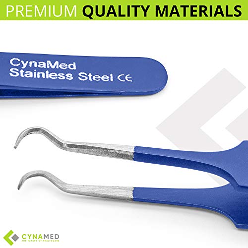 Blackhead Tweezer - Professional Curved Steel Tip Surgical Comedone & Splinter Extractor. Ideal Blemish & Acne Remover Tool Means Flawless Facial Skin (Blue) - color: Blue