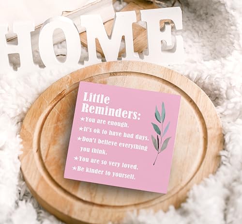 SRADMO Inspirational Little Reminders Wood Box Sign Desk Decor, Inspirational Desk Decor, College Motivational Positive Affirmation Gifts Box Sign For Office Home Dorm Tabletop Decoration(Pink) - color: pink, size: 5″×5″