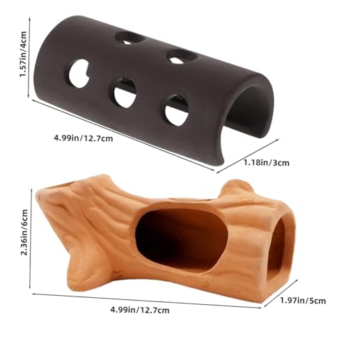 2pcs Aquarium Shrimp Hide Cave and Betta Fish Breeding Shelter, Ceramic Fish Tank Decorative House for Hiding and Spawning, Red Clay Tree Stump Design, Suitable for Freshwater