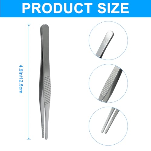 2 Pcs 5 Inch Stainless Steel Forceps, Straight Metal Tweezers General Application for Kitchen, Crafts, Plants - size: 5 Inch
