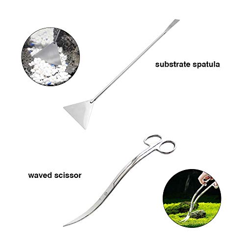 Aquascaping Tools 7 in 1 Kit Aquarium Plant Scissors Tools Set Curved & Waved Scissor Tweezers Spatula Stainless Steel Anti Rust Tools for Fish Tank Cleaning Plant Trimming