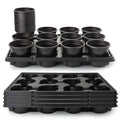 RooTrimmer 4 Inch Plastic Plant Pots 60 Pcs and 12 Cell Nursery Pots Trays 5 Pcs, Thick Sturdy Seeds Starting Germination Shuttle Carrying Trays, Black Small Planter Nursery Propagation 5 Sets - color: Black + Black, size: 4 Inch 60 Pack Pots With 5 Pack