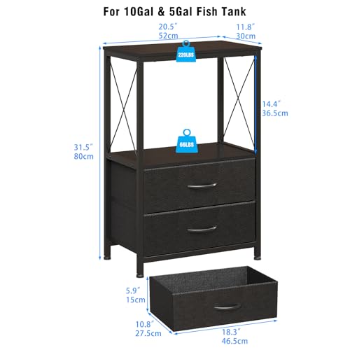 Aquarium Stand 10 Gallon with 2-Tier Shelf, Fish Tanks Stand with 2 Drawers, Metal Frame Heavy Duty Reptile/Turtle Tank Stand for Home Office, Fish Tanks Accessories Storage, Black - color: Black