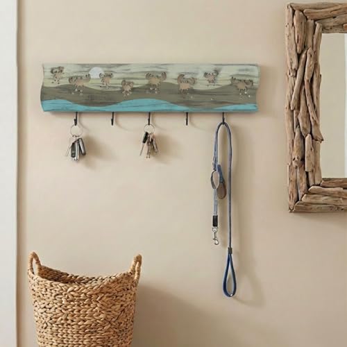 Crab Driftwood Wall Art & DIY Key Holder – Handmade Coastal Home Decor – 17.5" Genuine Weathered Wood Plank with 5 Removable Hooks for Keys, Leashes, and Jewelry – Beach House Entryway Organizer (Crab Parade) - style: Crab Parade