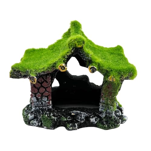 Aquarium Decoration House Resin Hollow Hideout House,Small Betta Fish Hide Accessories Cave Ornament Tank Small Fish Shrimp Hideaway with Moss