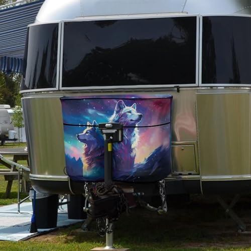 White Wolf RV Propane Tank Cover for Travel Trailer Replacement Cover for RV/Trailer/Camper Double 20lb Propane Tank Protector - color: White Wolf, size: Small-Double 20LB