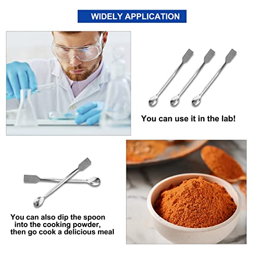 Piutouyar 10 Pcs 2 in 1 Double Ended Lab Spoon Micro Lab Spatula Stainless Steel Lab Scoop Square & Flat Spoon End for Reagent Sampling, Mixing, Measuring - size: 2 in 1 Double Ended Lab Spoon