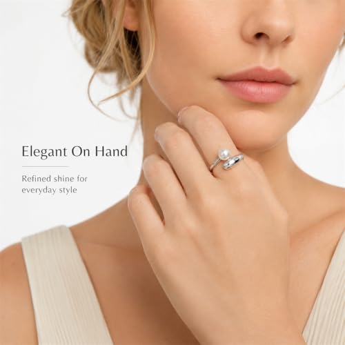Chunky Rings for Women Statement Adjustable Pearl Ring Turquoise Spoon Ring Sunflower Dainty Open Ring Non Tarnish Unique Jewelry Gift - color: Silver Pearl