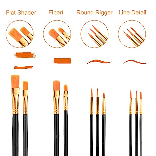 AROIC Acrylic Paint Brush Set, 2 Packs / 20 pcs Nylon Hair Brushes for All Purpose Oil Watercolor Painting Artist Professional Kits (Black) - color: Black, size: 20pcs