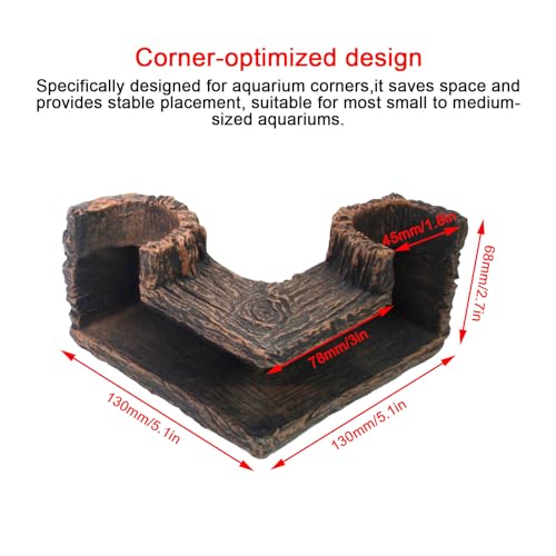 HUIKANGSHENG Aquarium Cave, Natural-Looking Wood-Like BPA-Free Corner Fish Tank Hideout, 5.1" x 2" x 2.7" Decor for Guppies, Neon Tetra, Corydoras Catfish and Betta