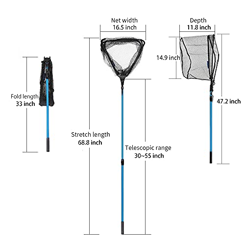 SAN LIKE Fishing Net Fish Landing Net Collapsible Fish Net with Anti-Slip Telescoping Rubber Pole Handle for Kids Adults in Saltwater Freshwater Multi-Size Extending to 37/42/43/51/69/71/89/98inch - color: Aluminum pole,length 47.2" to 68.8"