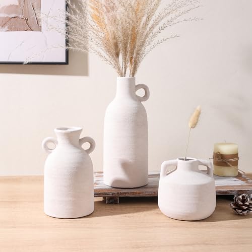 Ceramic Vase Set, 3Pcs Flower Vases for Modern Boho Farmhouse Decor, Decorative Vases for Pampas Grass & Dried Flowers, Distressed Finish - color: K