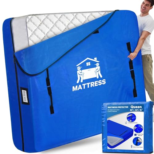 BETU Mattress Bags for Moving, Mattress Protector Waterproof Mattress Cover Queen Size Storage Bags with 8 Heavy-Duty Handles and Zipper for Bed Extra Thick Large Reusable (82"x62"x15" Blue) - color: Blue, size: Queen 1 Pack (82"x 62"x15")