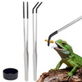 3 PACK Stainless Steel Reptile Feeding Tongs,10.62" Straight &Curved Long Feeding Tweezers&Bowl Set,Non Slip Feeding Tools with Rubber Tip,Bearded Dragon Tank Accessories (B-Silver) - color: B-silver