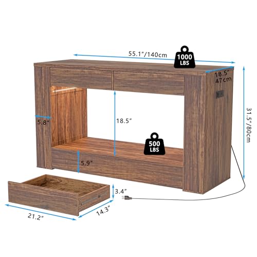 55–75/90 Gallon Aquarium Stand,Heavy-Duty 48" Turtle Reptile Fish Tank Stand With Storage Drawers, Reinforced Metal Frame, LED Lighting, Power Outlets (Rustic Brown) - color: Rustic Brown, size: For 55-75-90 gallon