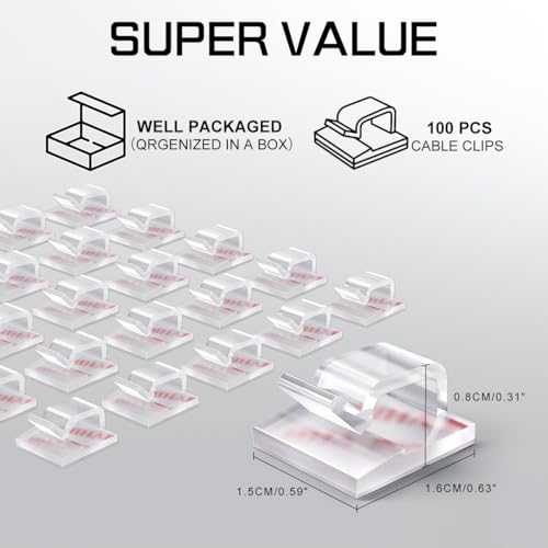 100PCS Cable Clips, Adhesive Wire Clips Strong Cord Clips Wire Holders, Cable Management Clips for Desk, Wall, Car, TV, Ethernet Cable (Clear, Small) - color: Clear, size: Small