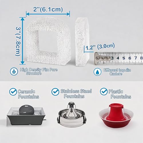 Cat Water Fountain Filters, 16 Pack Pet Fountain Replacement Foam Sponge Pre-Filters Fit for Multiple Ceramic and Stainless Steel Pet Fountains