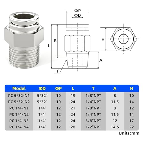 TAILONZ PNEUMATIC 304 Stainless Steel Male Straight 1/4 Inch Tube OD x 3/8 Inch NPT Thread Push to Connect Fittings PC-1/4-N3 (Pack of 2) - size: 1/4''OD 3/8''NPT