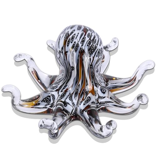 Glass Octopus Statue Home Decor, Hand Blown Glass Decor Ocean Figurines Octopus Sculpture, Murano Art Office Desk Paperweights Fish Tank Aquarium Sea Animals Christmas Birthday Gift (Black)