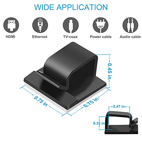 Large Adhesive Cable Clips (45 PCS, Black), Upgraded Wire Clips For Electric Wires, Cord Clips Adhesive Wire Holders For Cable Management Under Desk, Car, Wall, Extension Cord, Ethernet Cable, TV-Coax - color: Black, size: Large