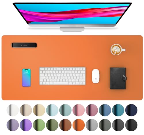 Aothia Leather Desk Pad Protector, Mouse Pad, Office Desk Mat, Non-Slip PU Leather Desk Blotter, Laptop Desk Pad, Waterproof Desk Writing Pad for Office and Home (23.6" x 13.7", Hermes Orange) - color: Hermes Orange, size: 23.6" x 13.7"