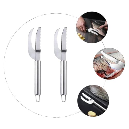 minkissy 2pcs Stainless Steel Fish Scale Remover and Belly Opener Tool Set Multi-use Reusable Seafood Cleaning Kitchen Gadgets for Home Cooking