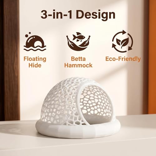 Betta Hammock, Floating Betta Hide & Shrimp Cave – 3-in-1 Aquarium Cave & Rest Spot for Small Fish, Shrimp – Safe Nano Tank Accessories with Feeding Station, Eco-Friendly PLA