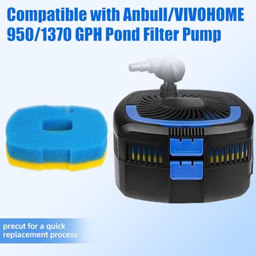 AQUANEAT Replacement Pond Filter Sponge Compatible with Anbull/VIVOHOME 950/1370GPH Pond Filter Pump Aquarium Filter pad for Fish Tank (2pcs) - size: 2pcs