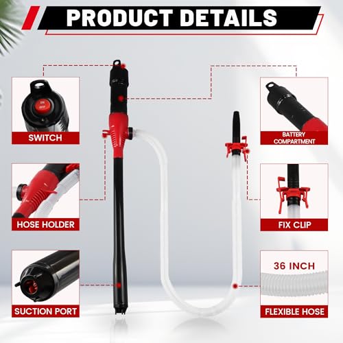 Fuel Transfer Pump Battery Powered - Portable Gas Pump With Clip - Red