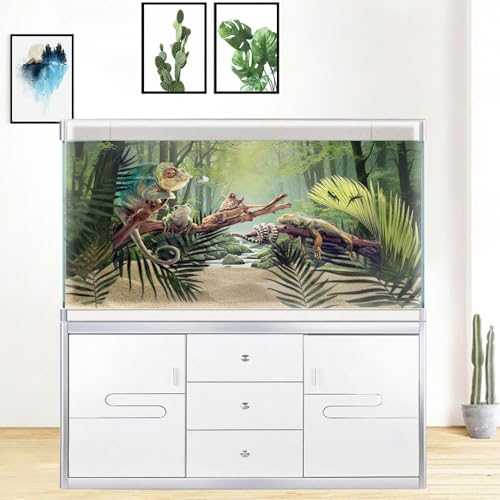 30X12IN Tropical Forest Terrarium Background, Natural Green Forest Tree Reptile Habitat Background, Misty Rainforest Aquarium Background, with 8 EVA Double-Sided Tape - color: Forest, size: 30X12in/75X30cm