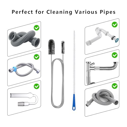 Flexible Extra Long Drain Brush, Drain Unblocker Tools,61 inch Pipe Cleaner Brush and 17.7 inch Sink Unblocker Tool, Double Ended Nylon for Curved Pipes and Slim Holes