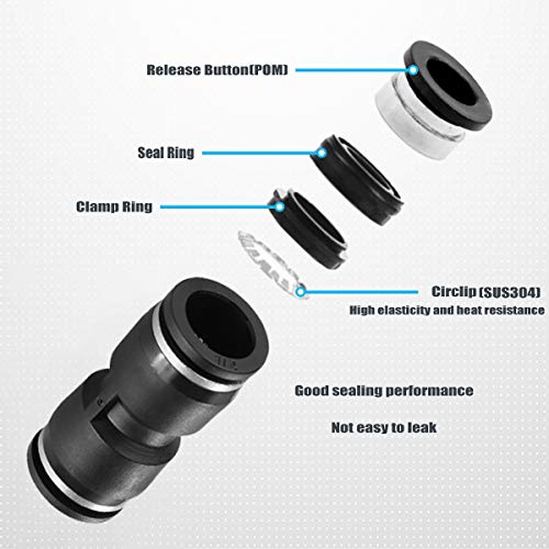 10PCS Pneumatic Push to Connect Fittings, PBT Plastic Union Straight 1/2"x 1/2" Tube OD Quick Connector for Home Garage Air Brake Air Compressor - size: 1/2"x 1/2"