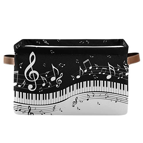 Foldable Storage Baskets, Piano Keys Musical Notes Storage Bins with Handles, Decorative Cloth Organizer Storage Boxes for Home|Office 15 x 11 x 9.5 in - color: Piano Keys Musical Notes, size: 1 PCS