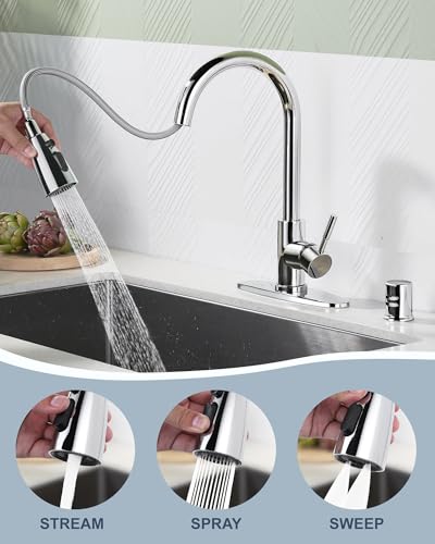 Kitchen Faucet with Air Gap: WOWOW Stainless Steel Kitchen Sink Faucet and Dishwasher Air Gap Kits for Kitchen Sink 2 or 4 Hole, Polished Chrome Kitchen Faucet Combo with Sprayer - color: Chrome, style: Kitchen Faucet with Air Gap Kit