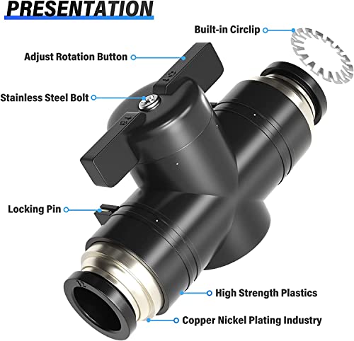 TAILONZ PNEUMATIC BVU-1/4 OD Ball Valve Air Flow Control Valve Push to Connect Fitting（Pack of 5） - size: 1/4"OD/5PCS