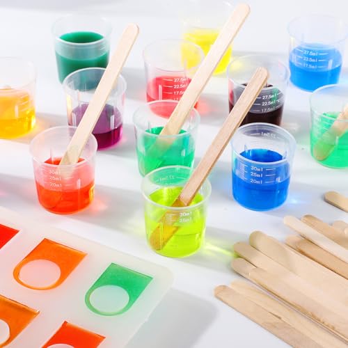 Gartful Resin Measuring Cups and Sticks, 200PCS Disposable Mixing Cups Set - 100PCS 30ml Graduated Measuring Cups and 100PCS Wooden Stir Sticks for Epoxy Resin, Glue, Paint Pouring - color: Clear cups+wooden stick, size: 30ml