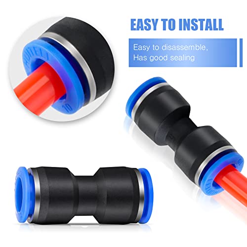 Konohan 100 Pcs Quick Connect Air Hose Fittings 1/8", 1/4", 5/16", 3/8", 1/2" Straight Push Metric Connectors Quick Release Plastic Pneumatic Air Line Fittings for Tube, Truck, Automotive, 2 Way - size: 4/6/8/10/12 mm