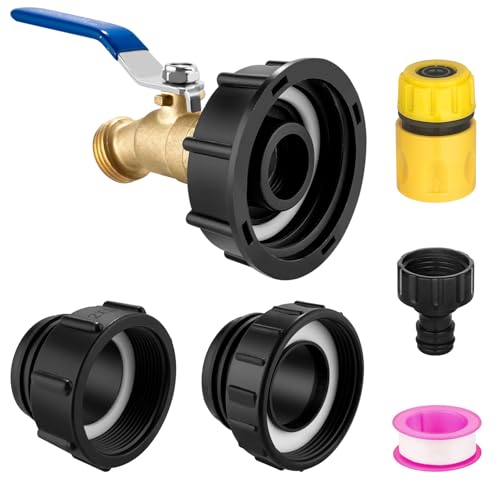 IBC Tote Hose Adapter 275-330 Gallon IBC Tote Water Tank Fittings, 3/4" NPT to 3/4" GHT Lead-Free Compliant Brass Garden Hose Faucet with 2.44 "fine, 2" fine and 2 "coarse Thread Adapter - color: High Flow Valve
