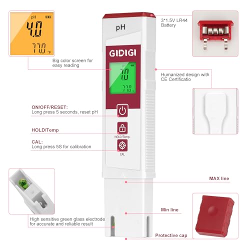 pH Meter for Water with Color Display pH Test Strip Function Pro Digital pH Level Tester ATC pH Calibration Kits Water Quality Tester for Pool Spa Hot Tub Hydroponics Aquarium Drinking Water - color: White