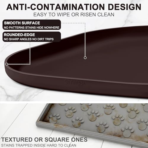 SMILOOL Small Silicone Pet Food Mat with Raised Edge for Food and Water Bowl, Square Dog Feeding Mats, Cat Food Trays for Floor Waterproof, Rubber Tray for Dogs and Cats, 12 x 12 x 0.7 Darkbrown - color: Dark Brown, size: 12"L x 12"W