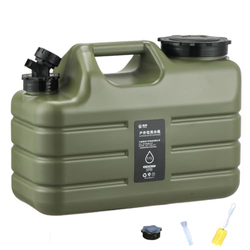 ASIEIT 11L Water Container, Large Capacity Emergency Water Storage Bucket with Detachable Faucet, Portable Overlanding Green Water Tank with Cleaning Brush Extension Tube for Camping Fishing Picnic